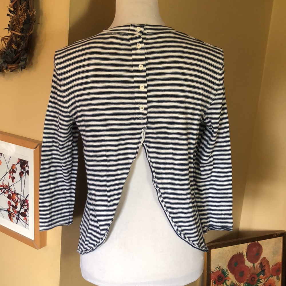 FREE PEOPLE Size XS Striped Tunic 100% Cotton Nautical Blue/ White Open V-Back